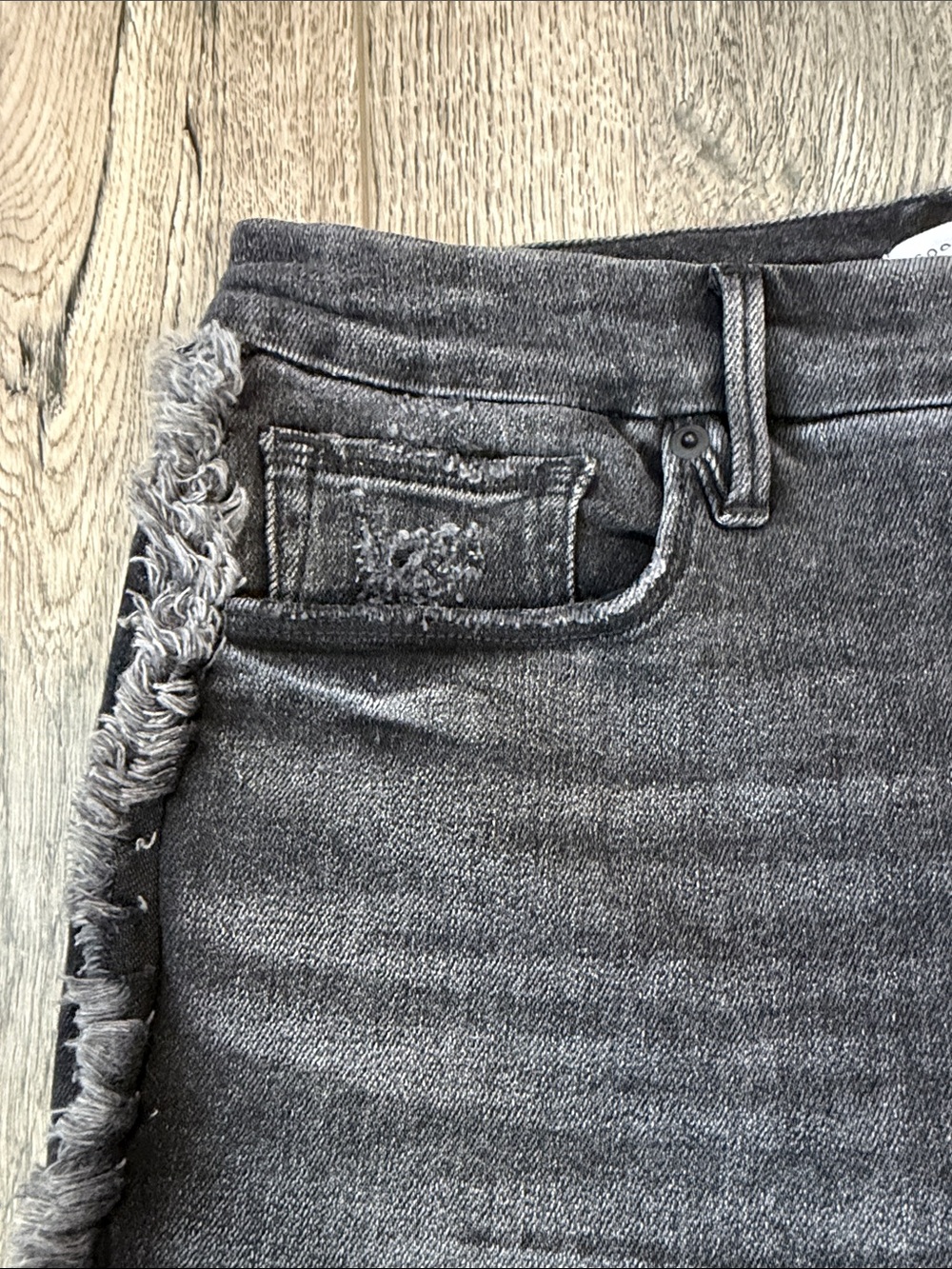 Good American Washed Black Straight-Leg Jeans with Frayed Side Detail - Picture 10 of 12